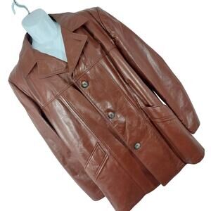 VINTAGE LONDON FOG! RICH PECAN BROWN GENUINE LEATHER ZIP OUT LINER COAT! SZ 42R